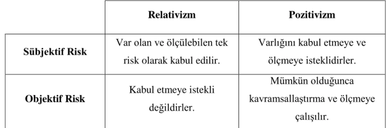 Tablo 2.1. Algılanan Risk Konusundaki Görüşler 