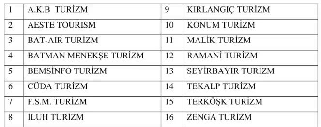 Tablo 2.3. Batman’da faaliyet gösteren seyehat acentaları 