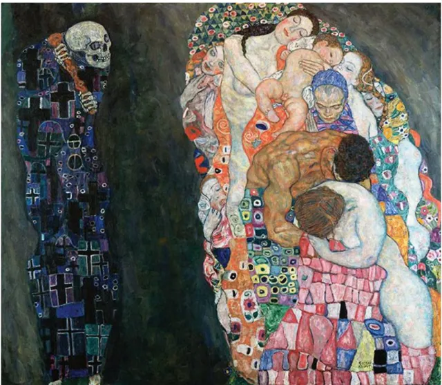 Şekil 1.1. Gustav Klimt, Ölüm ve Yaşam, 178 x 198 cm, 1908-1916, Tuval üzerine yağlıboya, Leopold  Müzesi, Avusturya  