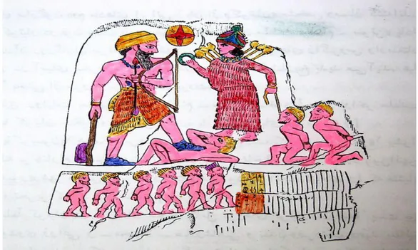 Şekil 2.4. Kral Anubanini'nin Zaferi ve İştar Kaya Rölyefi Çizim 