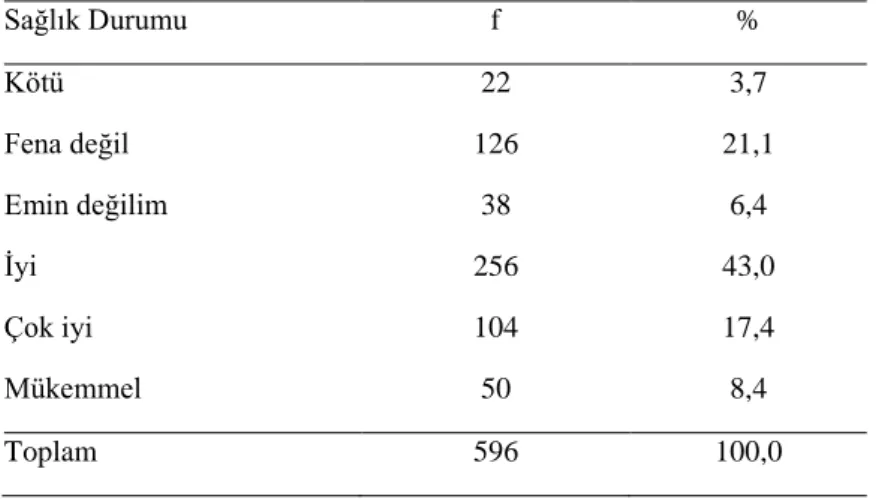 Çizelge 4.8. Katılımcıların sağlık durumları 
