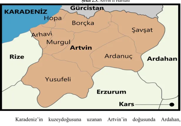 Şekil 2.3. Artvin İl Haritası 