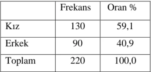 Çizelge 5.1 Demografik özellikler kız-erkek sayısı 