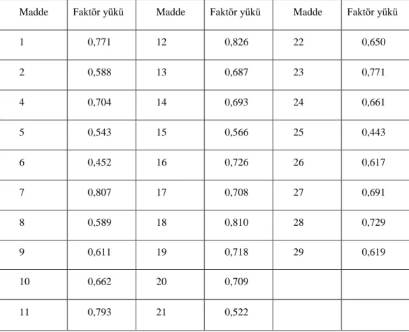 Çizelge 5.6 Maddelerin faktör yükleri 