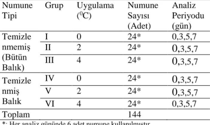 Tablo  1.  Araştırmanın  deneysel  modellenmesi  (Experimental  modelling of the research) 
