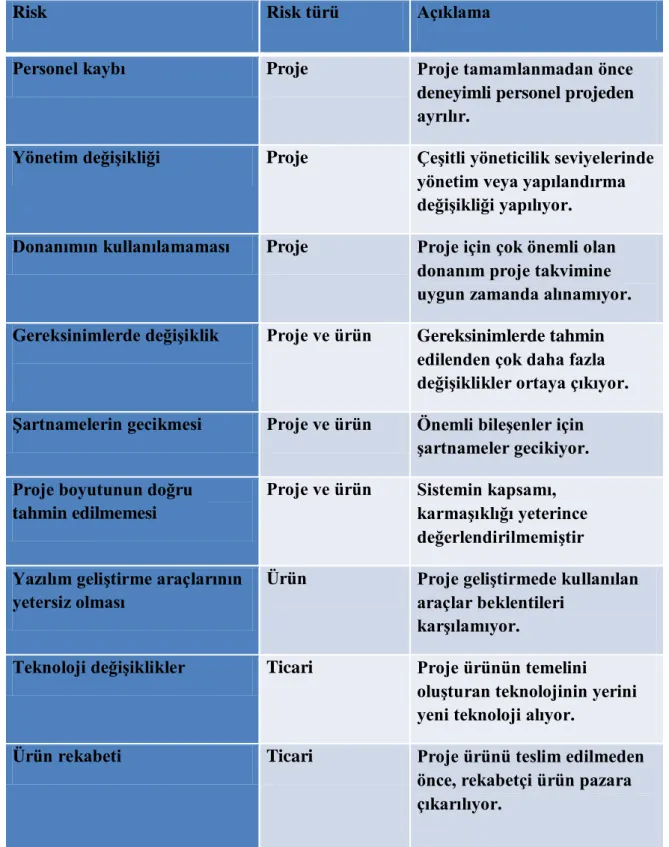 Tablo 4: Risk Türlerine örnekler 15