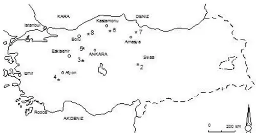 Şekil 1.  Anadolu  Erken  Pliyosen  Lokalitelerinin (Küçük Memeli Faunalarının) Yer  Bulduru  Haritası  (1