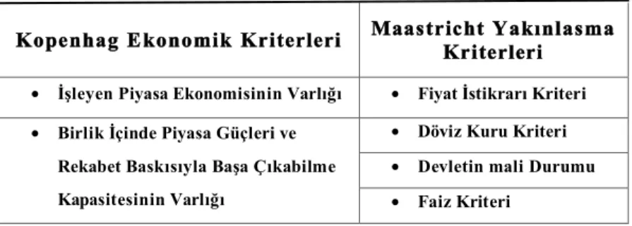 Tablo 1. Avrupa Birliği’nin Ekonomik Kriterleri