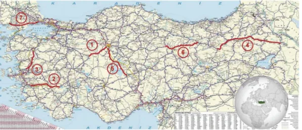 Figure 1. Seven di ﬀerent road segments in Turkey (Turkish Road Network Map 2020 ). Table 1