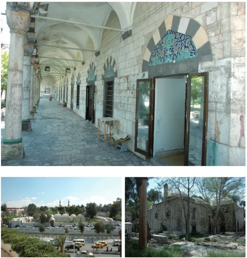 Figure 18. Imaret a) View from north, the  Caravanserai masses on sides, b) View from  the inner garden in the north-eastern corner,  2009