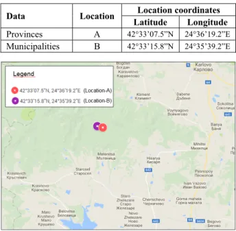 Table 3. Summary of Location-A and Location-B results.  Data Location  Location coordinates 