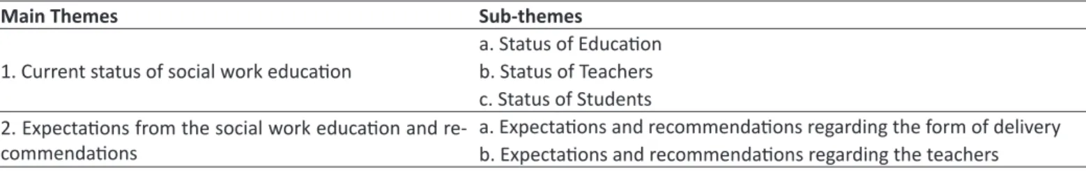 Table 2. Main and Sub-themes