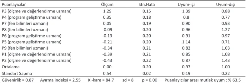 Tablo 1. Puanlayıcı Ölçüm Raporu 