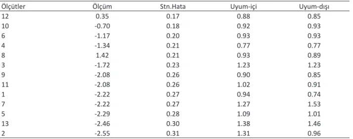 Tablo 3. Ölçüt Ölçüm Raporu 