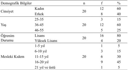 Tablo 1. Öğretmenlere İlişkin Demografik Bilgiler