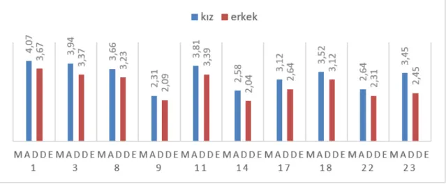 Grafik 2: Kız ve erkek katılımcıların ölçeğe katılım oranları