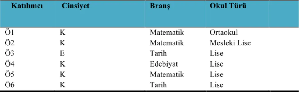 Tablo 3: Araştırmaya Katılan Öğretmenlerin Profilleri 