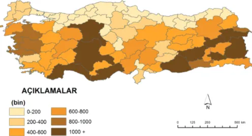 Şekil 8: Türkiye’de Küçükbaş Hayvan Sayısının İl Düzeyinde Dağılışı (2016)