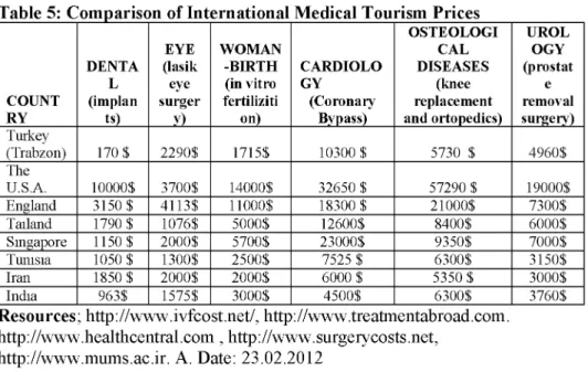 Table 6:  The statistics of foreign patients visiting the city of Trabzon (2010)
