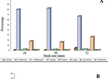 Figure  2. Distribution  of  fish  species  according  to  mesh  size  in
