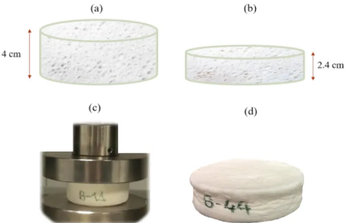 Figure 2: Demonstration of compression tests; (a) sample demonstration (before compression testing), (b) 