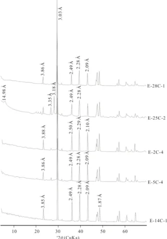 Figure 4. Representative XRD pattern for bulk calcretes from the study area.  3.2  Mineralogical Characterization 