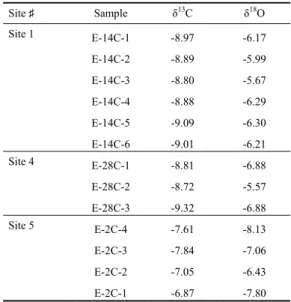 Table 1  δ 13 C and δ 18 O compositions of the calcretes studied 