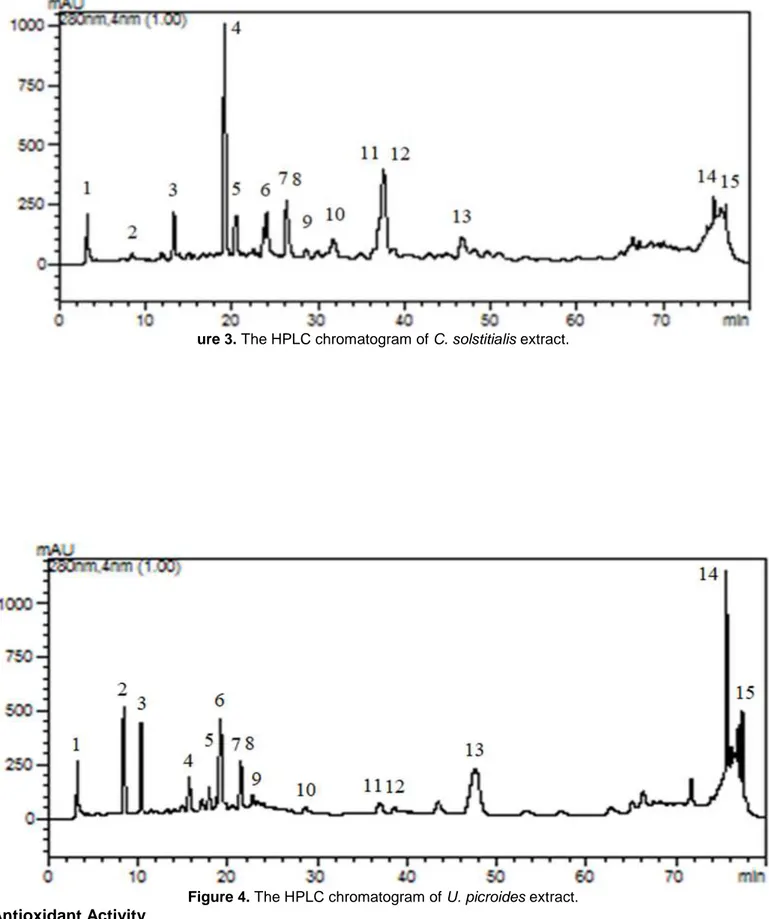 Figure 4. The HPLC chromatogram of U. picroides extract.  Antioxidant Activity  