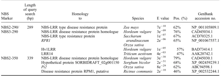 Table 4. Blastx search of cloned NBS loci DNA sequences.
