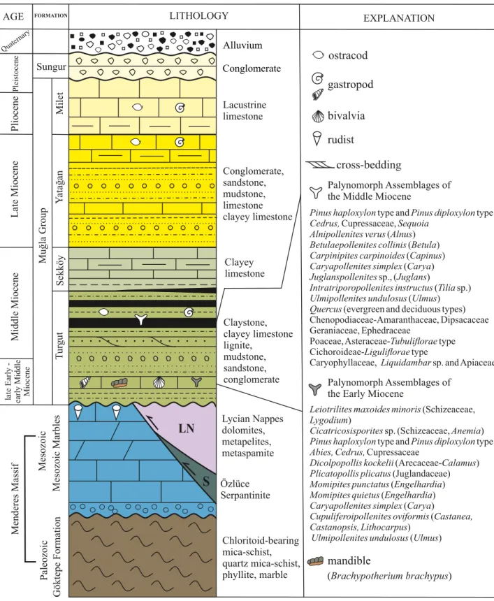 Figure 3. Stratigraphic section of the Göktepe area (modified after Atalay, 1980 and Hakyemez, 1989)