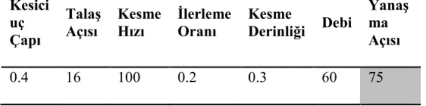 Tablo 6. RSM metoduna göre parametre optimizasyonu