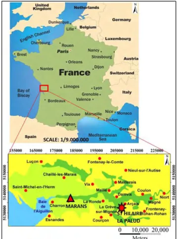 Figure 1. Site location map of the experimental site  The field studies were carried out at Marans  located between Niort and La Rochelle cities in the  west region of France