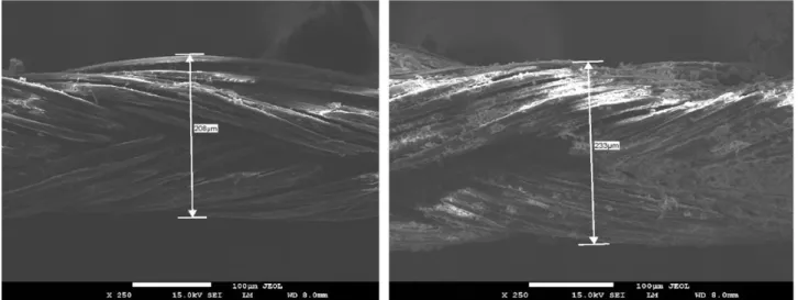 Figure 1. SEM micrographs of control suture (left) and bioAgNP-propolis-coated suture (right)