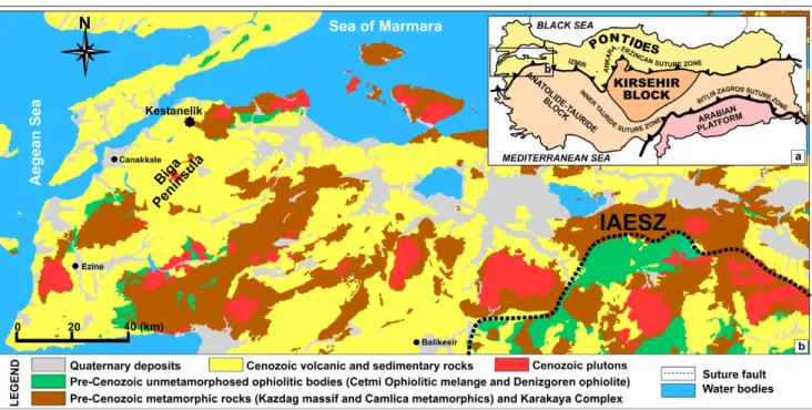 Fig. 1. (a) Major tectonic divisions of Turkey (simplified from Okay and Tüysüz, 1999)