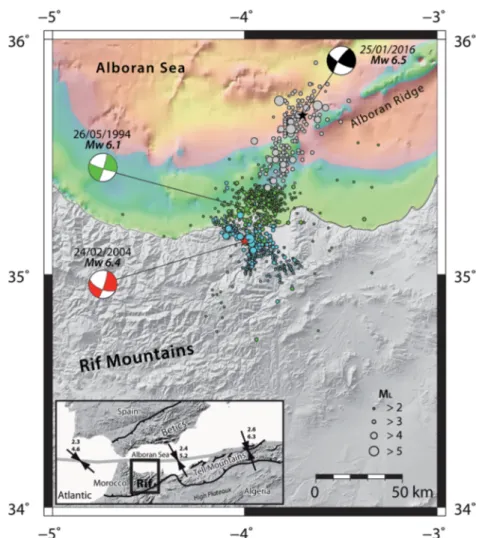 Figure 1. Seismicity of the Al Hoceima region showing the seismic sequence of 1994 May 26 (El Alami et al