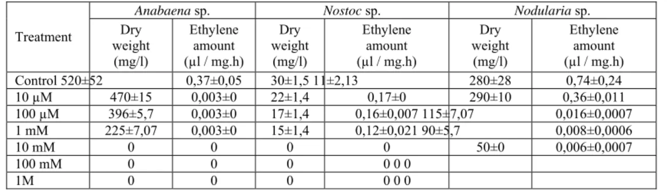 Table 1 . Effects of nitrate on nitrogenase activity and growth of cyanobacteria ** 