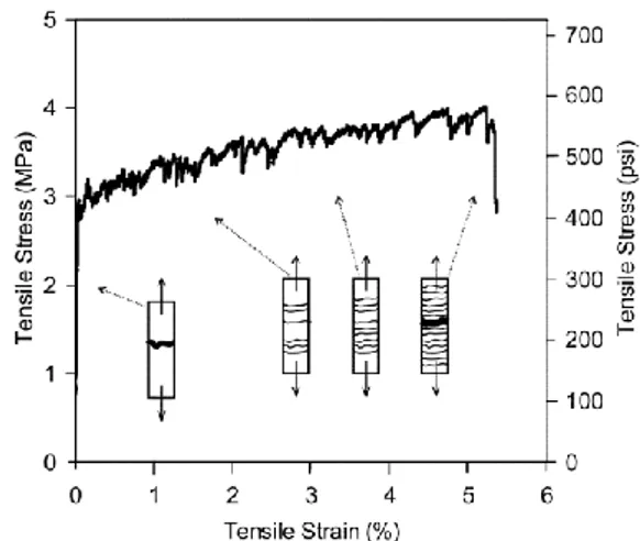 Figure 1. Strain-hardening of ECC under tensile stress  [13]. 