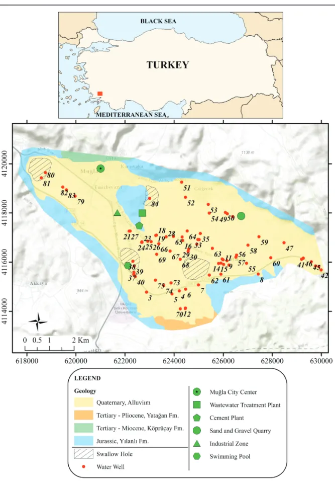 Figure 1- Geological map of Karabağlar Polje and the studied wells (MTA, 2002).