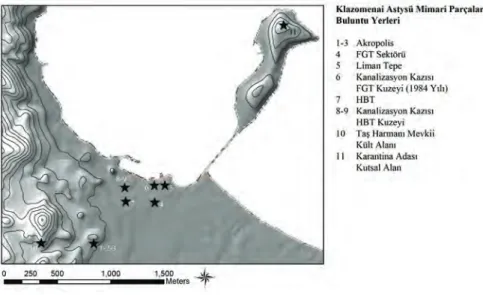 Fig. 2  Klazomenai Astysü Arkaik Dönem yerleşim dokusu bileşenlerini gösterir harita.