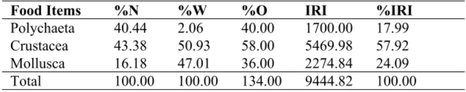 Table 11. Food items found for G. niger in Izmir Bay in summer. 