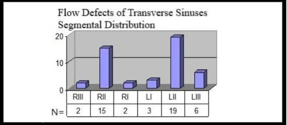 Figure 1: Segmental distribution of filling defects in transverse sinuses, abbreviations; R:  right, L: left