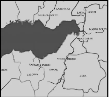 Şekil 1. İzmir Kenti araştırma alanı akarsuları haritası (Anonim, 2002) 