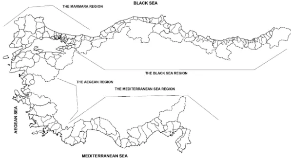 Fig. 1 Turkish coastal regions, cities and districts map