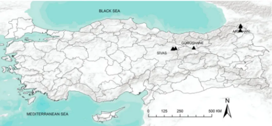 Fig. 9. Provinces in which Tipula (Lunatipula) tanap sp. n. Koç &amp; Can was determined