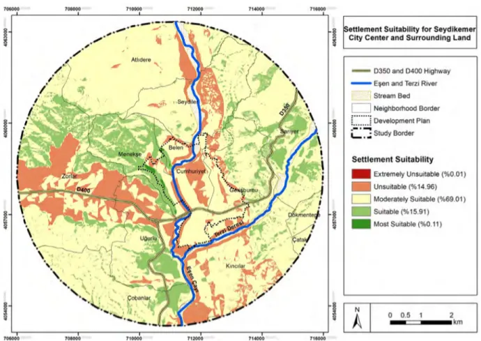 Figure 4. Suitability map of settlement compatible with the natural environment.