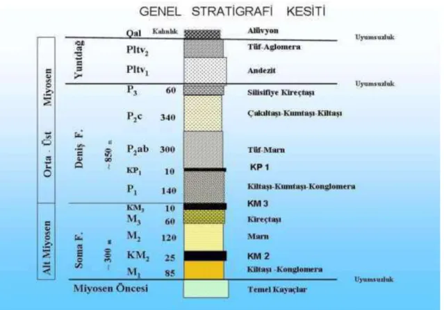 Şekil 1. Soma kömür havzasında genel stratigrafi (ELİ, 2018) 
