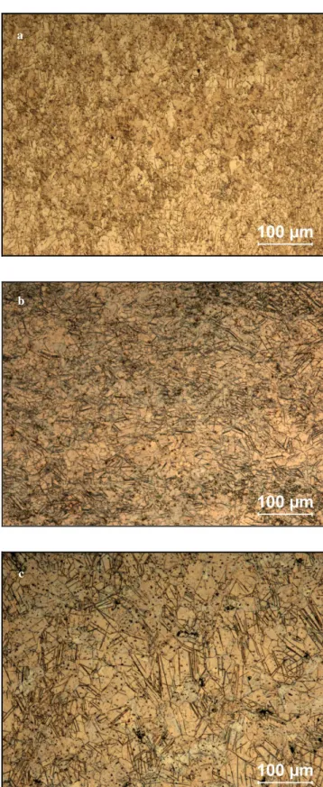 Figure  4.  Light  micrographs  showing  the  microstructures  after    a)  rolling at 300ºC, and b) rolling at 450ºC with laboratory scale  rolling-mills