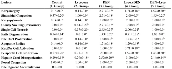 Table 4. The effect of lycopene supplementation on liver histopathological changes  Table 4