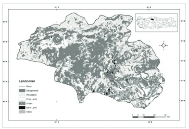 Şekil 1- Çalışma alanı ve arazi örtüsü sınıfları