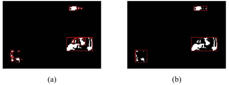 Figure 4. a) Initial and b) final bounding boxes of each objects. 